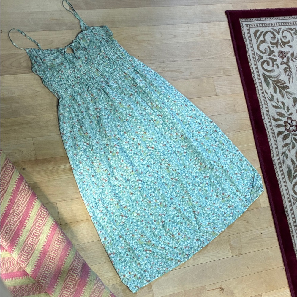 Rails Pale Blue Floral Smocked Maxi Dress